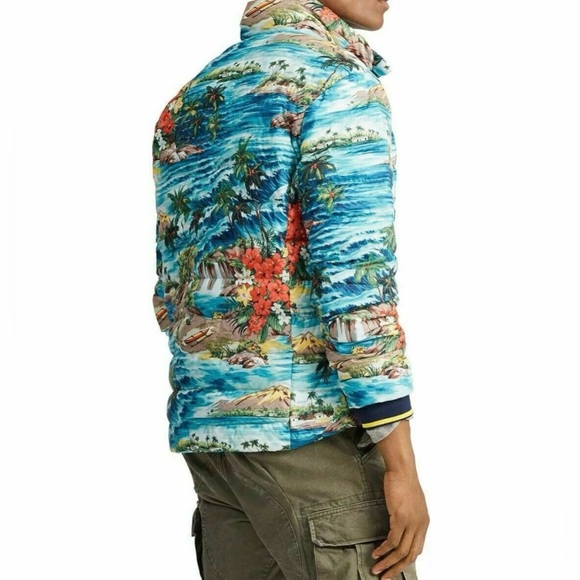 NWOT POLO Ralph Lauren Outrigger Hawaiian Tropical Print Bomber Down Jacket M - Picture 3 of 14